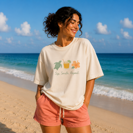 Sip Smile Repeat – Unisex Oversized Tropical Tee