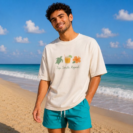 Sip Smile Repeat – Unisex Oversized Tropical Tee