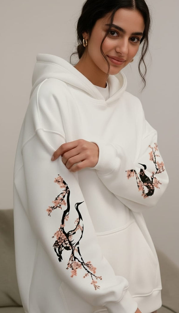 Sakura Crane – Oversized Soft Bloom Hoodie