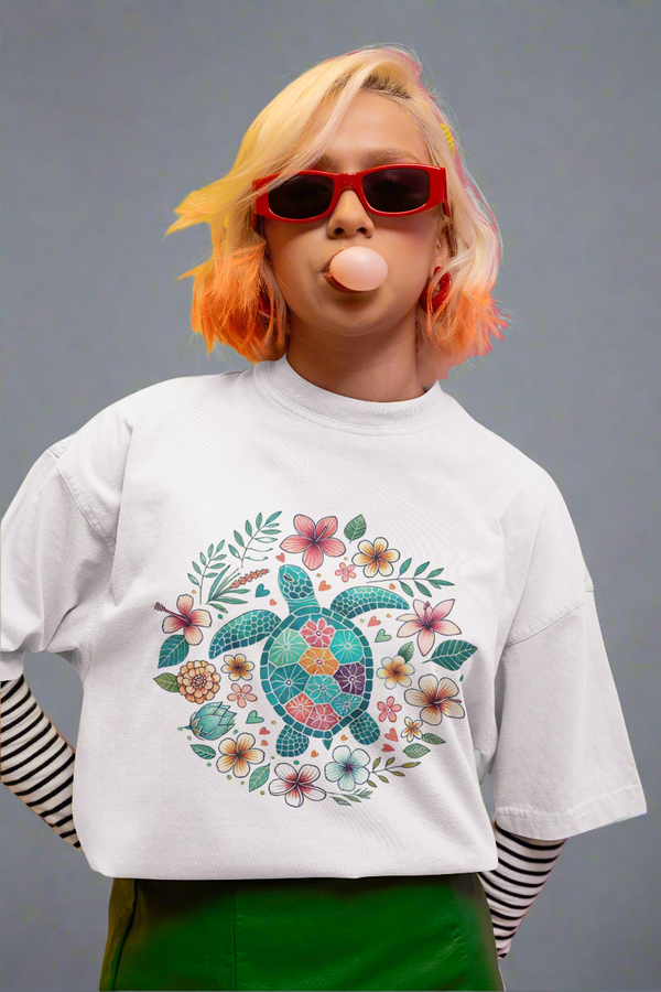 Floral Turtle – Women’s Oversized Boho Tee