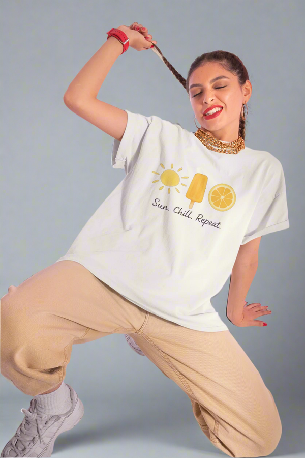 Sun Chill Repeat – Unisex Oversized Summer Tee