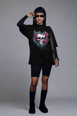 Rose Skull – Unisex Oversized Floral Skull Tee
