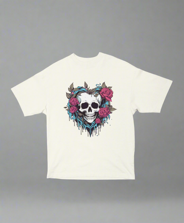 Rose Skull – Unisex Oversized Floral Skull Tee