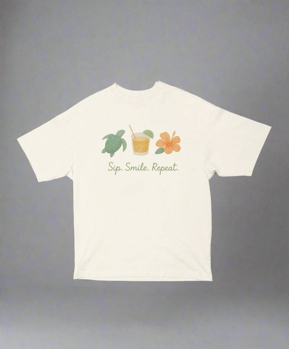 Sip Smile Repeat – Unisex Oversized Tropical Tee