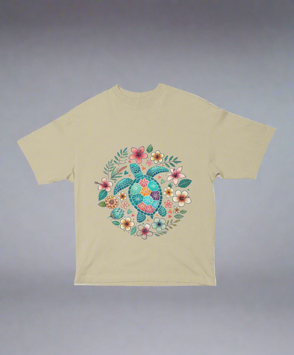 Floral Turtle – Women’s Oversized Boho Tee