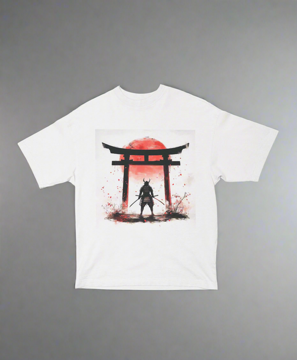 Red Moon Samurai – Unisex Oversized Japanese Warrior Tee