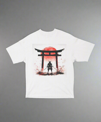 Red Moon Samurai – Unisex Oversized Japanese Warrior Tee