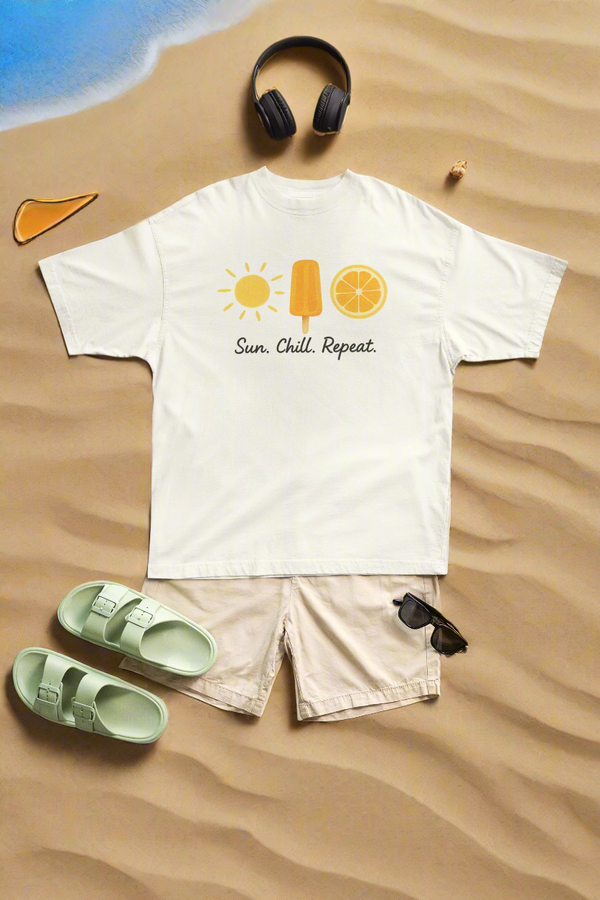 Sun Chill Repeat – Unisex Oversized Summer Tee