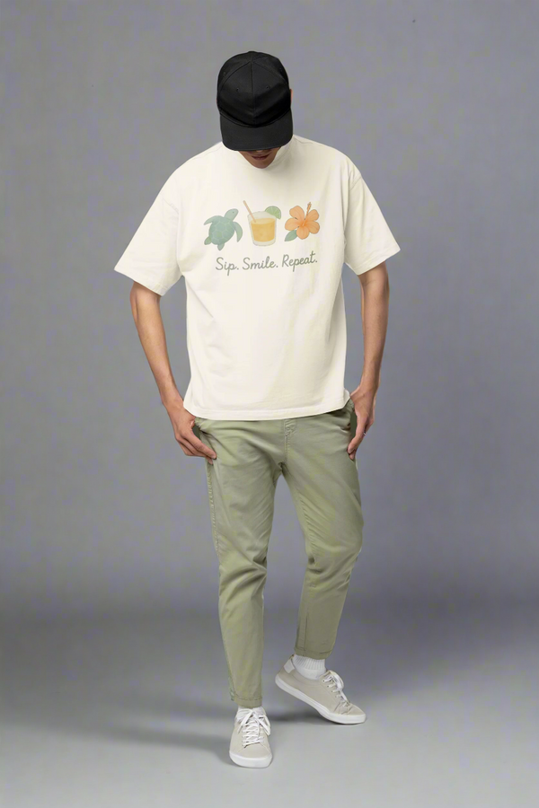 Sip Smile Repeat – Unisex Oversized Tropical Tee
